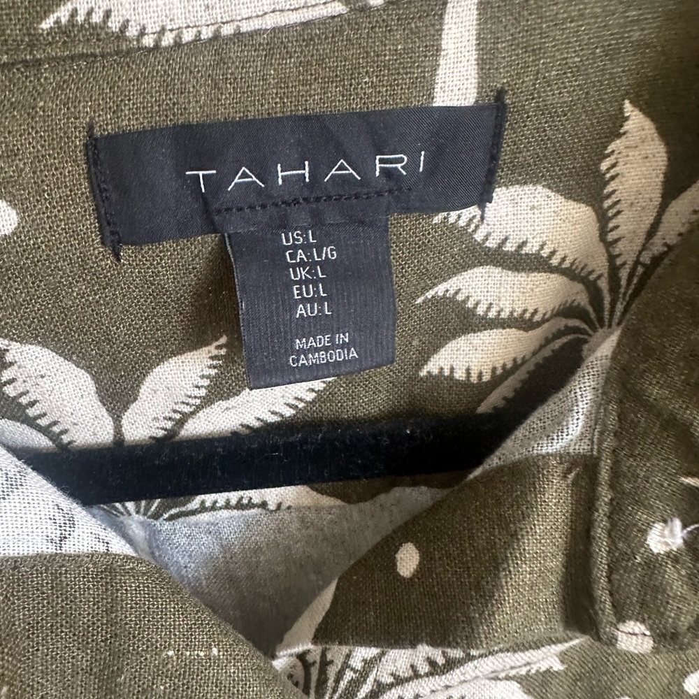 Tahari Olive Green Palm-Print Midi Shirt Dress with Belt - Picture 3 of 6
